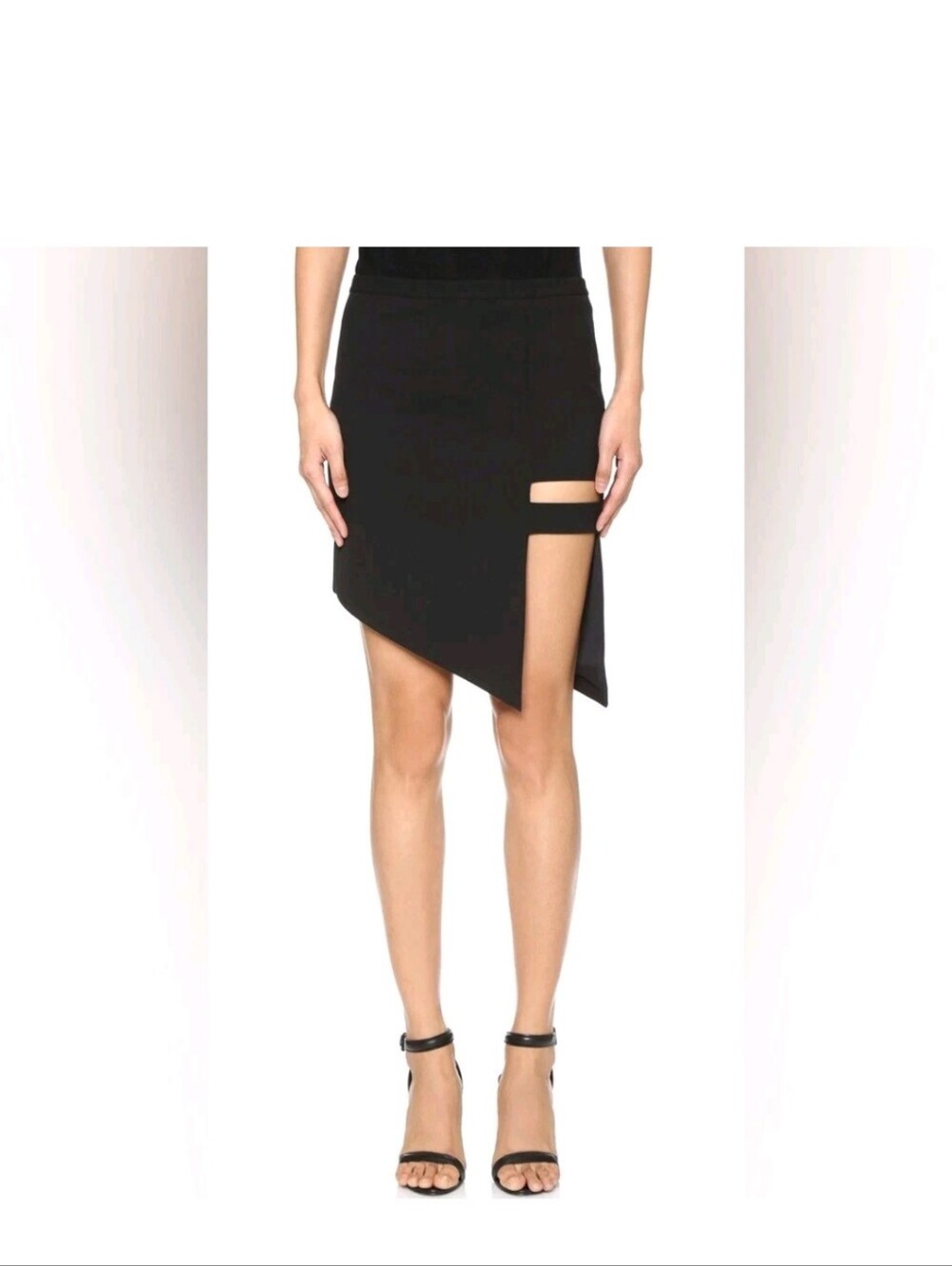 Michelle Mason Black Cage Mini asymmetrical pencil Skirt cut out slit Sz 2